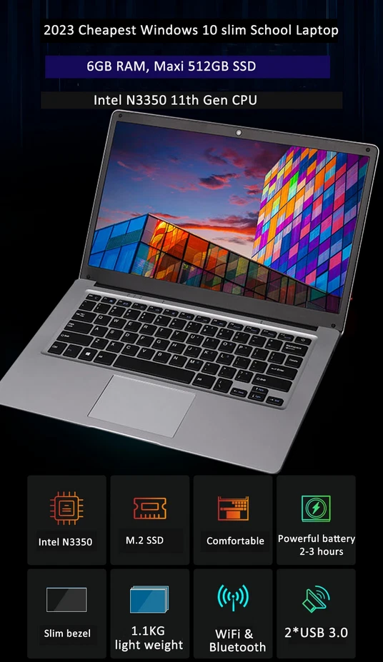 14inch Windows 10 Notebook Laptop 6GB RAM 64GB +128GB/256GB SSD USB 3.0 WiFi - Image 4 of 4