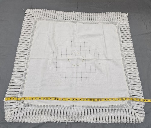 Vintage Cream White All Orlon Acrylic Woven Baby Blanket Pink Flower 36" x 39" - Picture 17 of 18
