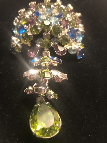 Vintage Vendome Large Tremor Brooch Multi Rhinestones And Matching Earrings - Picture 9 of 12