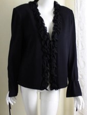St.john Essentials 12 L Black Ruffled Silk Rich Santana Knit Blazer Jacket