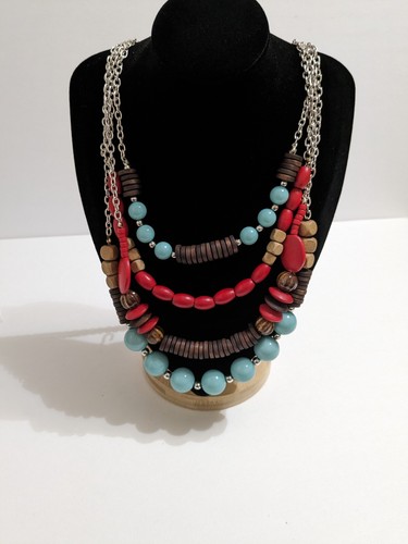 Erica Lyons 4 Layer Statement Necklace. Multi-color Wood & Acrylic Beads. - Picture 2 of 17