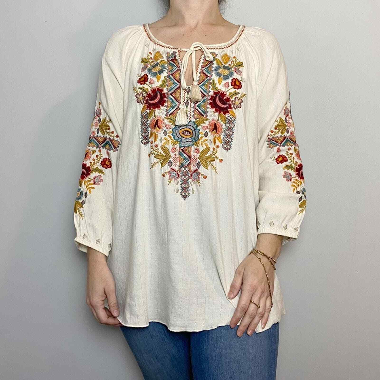 Johnny Was WOMEN'S SIZE SMALL Clancy Embroidered Peasant Blouse