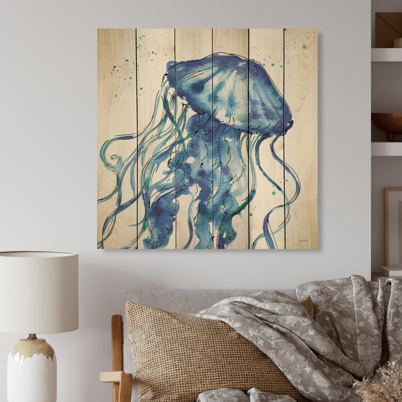 Designart 'Blue Deep Sea X' Nautical & Coastal Wood Wall Art - Natural Pine Wood