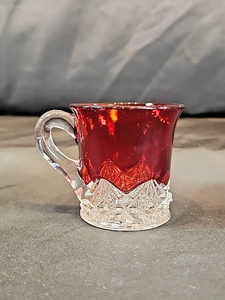 1894 Jefferson Glass Company EAPG Ruby Stain Diamond Peg Childs Mug - Image 3 of 4