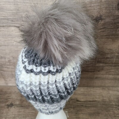 Andrei & Torresi Italian Wool Beanie Hat Faux Fur Pom Pom 