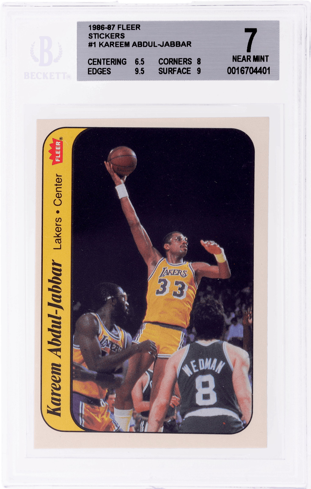1986 Fleer Stickers Kareem Abdul-Jabbar #1 BGS 7