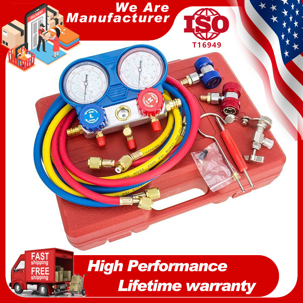 HVAC Air Conditioner Kit A/C Diagnostic Manifold Freon Gauge Sets Charging Tools