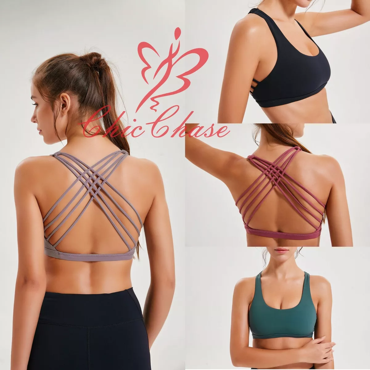 Womens Sports Bra Strap Open Cross Back Top Gym Yoga Activewear