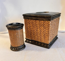 Trinidad Tissue Box  Matching Toothbrush Holder Bathroom Resin Woven Design