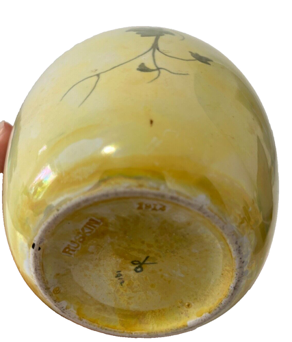 Antique Ruskin Pottery Yellow Lustre Ginger Jar Base with Vine Design 1912 - Picture 3 of 23