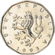 #382678 Coin, Czech Republic, 2 Koruny, 1993, VF(30-35), Nickel plated steel,