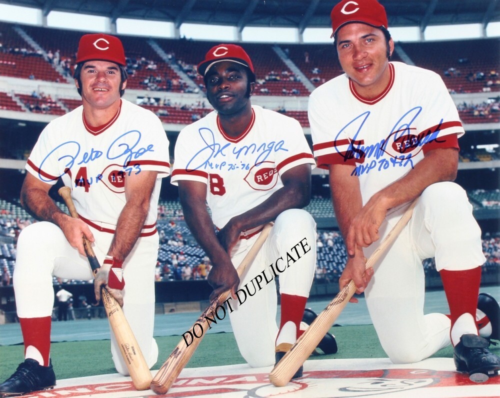 PETE ROSE - JOE MORGAN - JOHNNY BENCH 8 X 10 GLOSSY SIGNED