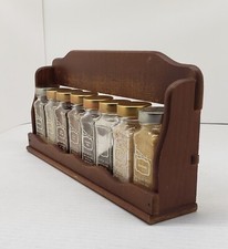 Set of 8 Old Village Spices Jars With Wood Rack Made in USA Bottle Tulsa