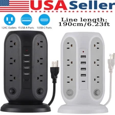 Surge Protector Power Strip Tower 12 Outlets 5 USB Ports With 6.23 ft Cord 