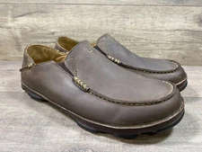 Olukai Moloa Brown Leather Loafers Shoes Collapse Heels Comfort Mens Size 9