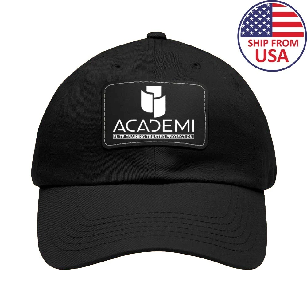Academi Blackwater Elite Black Printed Adjustable Dad Hat with Leather Patch