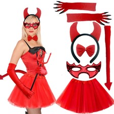 7Pcs Devil Costume Horn Headband Tail Bow Gloves Cloak,Little Devil Dress-Up