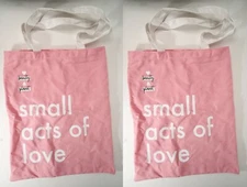 LOT OF 2 Storage Tote Shopping Bags Women's Handbag Pink Grocery Acts of Love