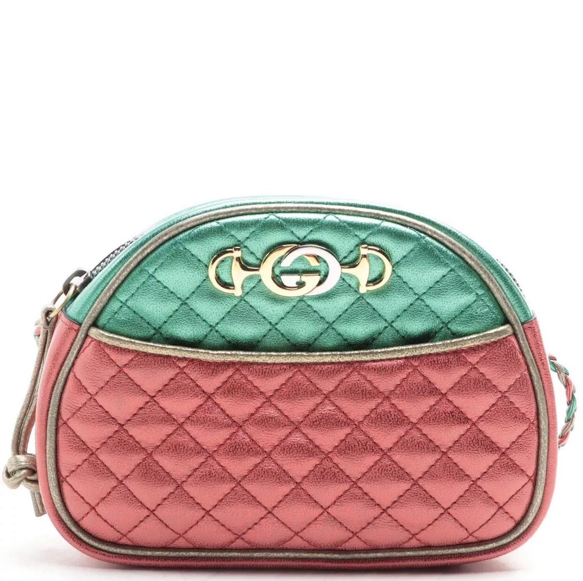 Authentic Gucci Quilted Metallic Leather Trapuntata Mini Crossbody Bag