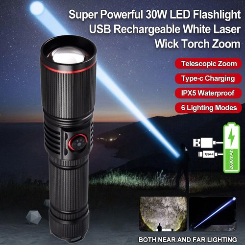 30W weiße La-ser superhelle LED Taschenlampe 5 Modi zoombare Taschenlampe Suchscheinwerfer - Bild 5 von 25