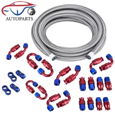 6AN-8AN-10AN Silver CPE Braided Nylon Fuel Line Kit w/10 or 20 Fittings Hose Kit
