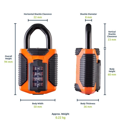 Squire All Weather Combination Padlock CP50/ATLO 4-Wheel 50mm - Picture 4 of 7