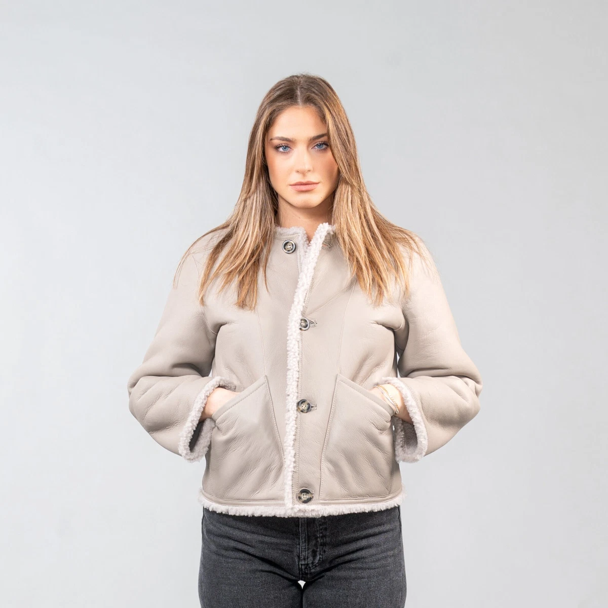 Beige sheepskin clearance jacket