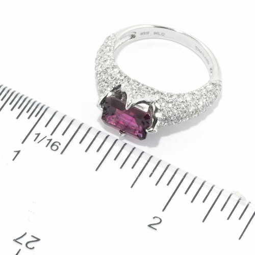 Meher Jewelry Emerald Cut Rhodolite & White Zircon Gemstone Pave Ring Sz 8 & 9 - Picture 3 of 3