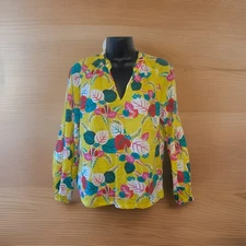 Boden Size 4 Colorful Yellow Floral Leaves  Long Sleeve Cotton Blouse Bp12