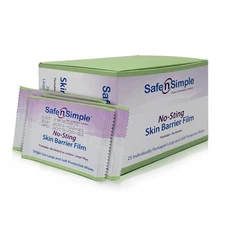 Skin Barrier Wipes - 25 Large 5” x 7” Individually Wrapped No-Sting Barrier F...