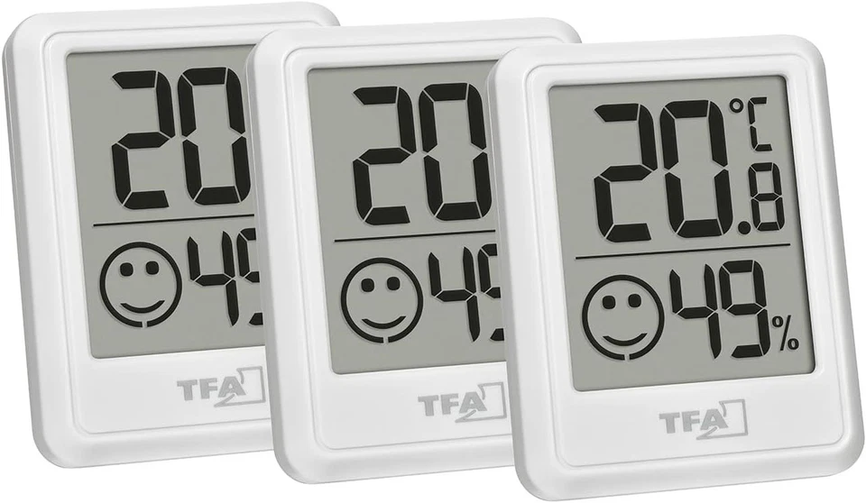 TFA Dostmann Digitales Mini Luftfeuchtigkeitsmesser Innen 3er Set, 30.5060.02.03