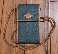Portafoglio vintage Esprit tracolla organizer pelle verde viaggio ciottoli anni 90