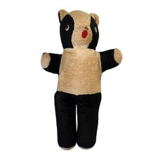 Vintage 1950s Stuffed Panda Bear Plush Toy w/ Original Bag Black  Cream 26"