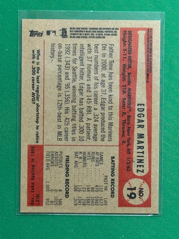 2002 Bowman Heritage Baseball #19 Edgar Martinez - Image 2 of 2