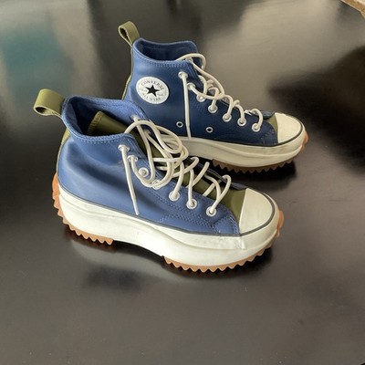 Women's Converse Run Star Hike High  Navy White Gum Leather Hi Green Size 6