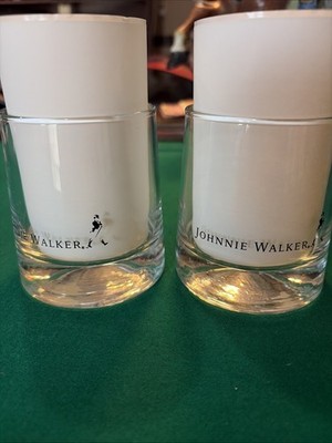 2 pc Johnnie Walker glasses Black letters used rare Whisky label walking