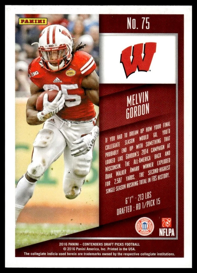 2016 Panini Contenders Draft Picks #75 Melvin Gordon - Image 2 of 2