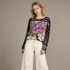 NWOT Johnny Was Multicolor Silk Floral Long Sleeves Blouse Shirt Size S