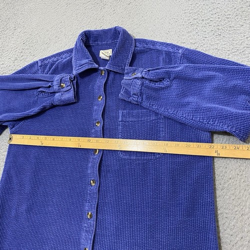LL Bean Shirt Women's Sz Medium Blue Corduroy Wide Wale Long Sleeve Button Up - Picture 11 of 12