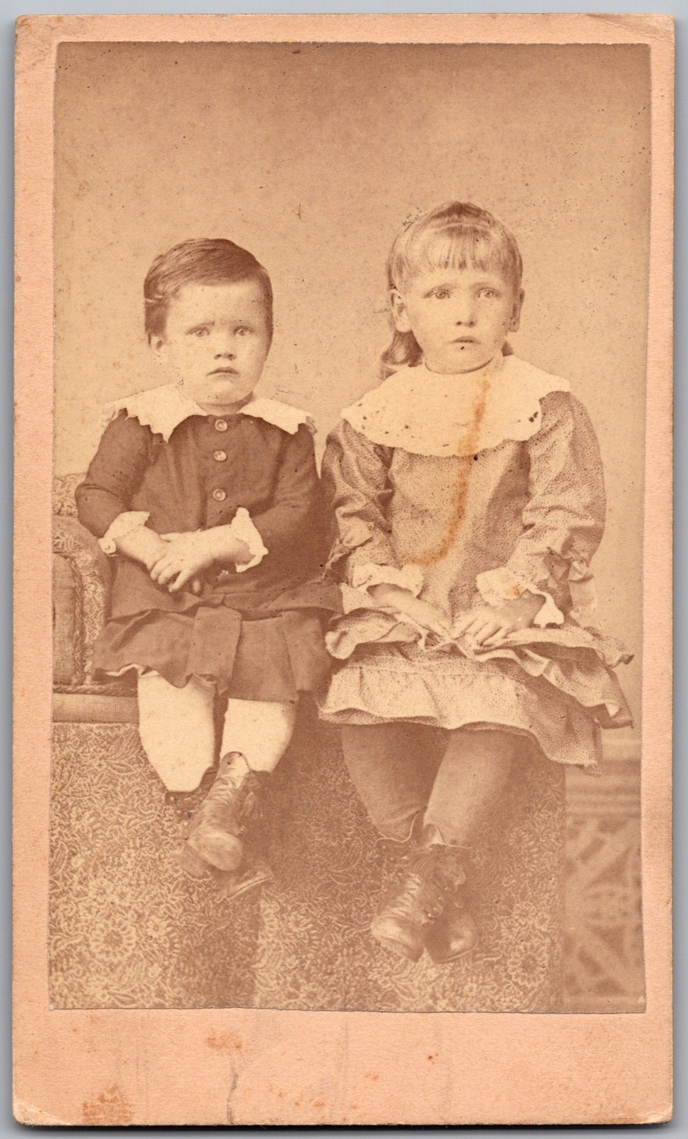 Antique CDV Circa 1870s W.E. Blair Cute Children In Dresses Sac City Iowa