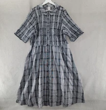 Maeve Womens Anthropologie Dress Size 2X Plaid Short Sleeve Smocked Midi Shirt