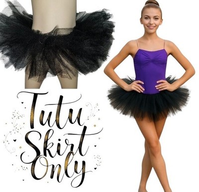 Ballet Tutu Skirt ONLY Dance Costume 4 Layers Black 6'' Net X-Small To Child M