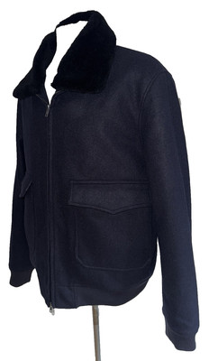 KURZER BOMBERMANTEL MOOS MARINEBLAU MIT SHERPA-KRAGEN GEFÜTTERT GR. XL NEU
