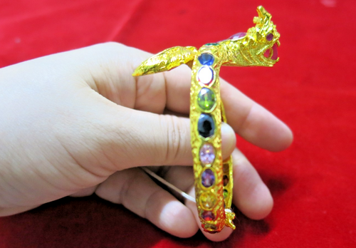 Brazalete Brazalete Oro Dragón Naga Piedras Preciosas Multicolor Joyería Tailandesa Vintage - Imagen 8 de 18