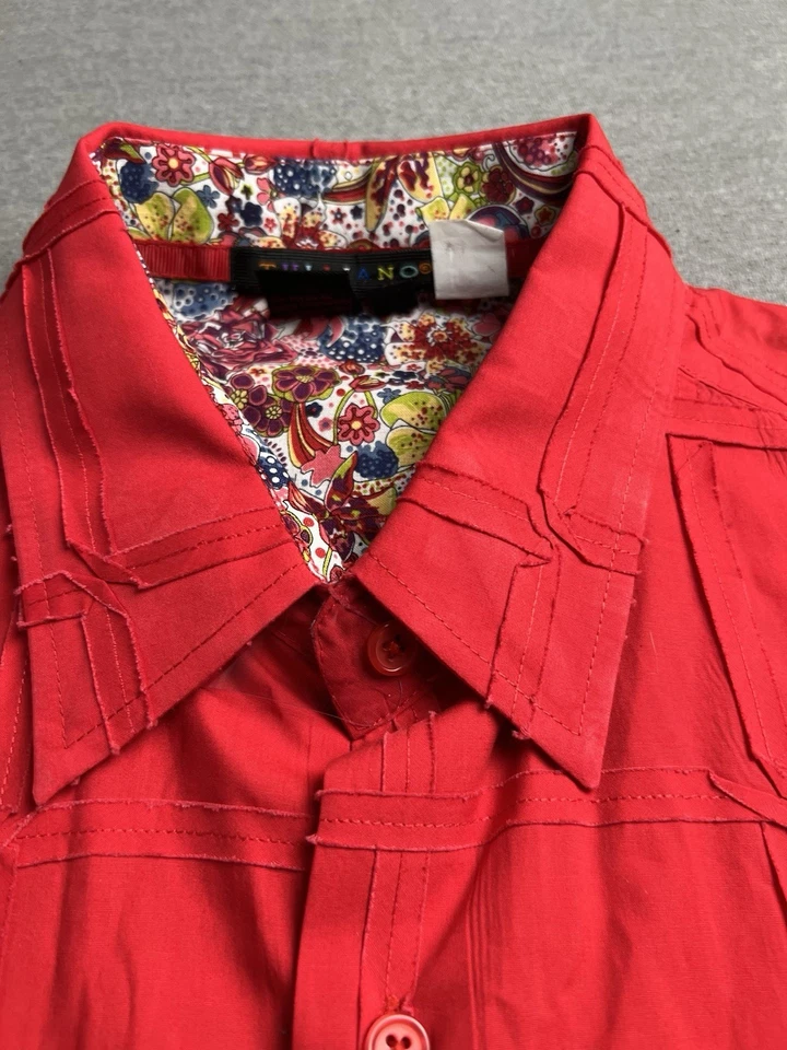 Camisa Tulliano Para Hombre M Roja Abotonada Manga Larga Algodón Vestido Preppy Elegante Foto 4 de 4