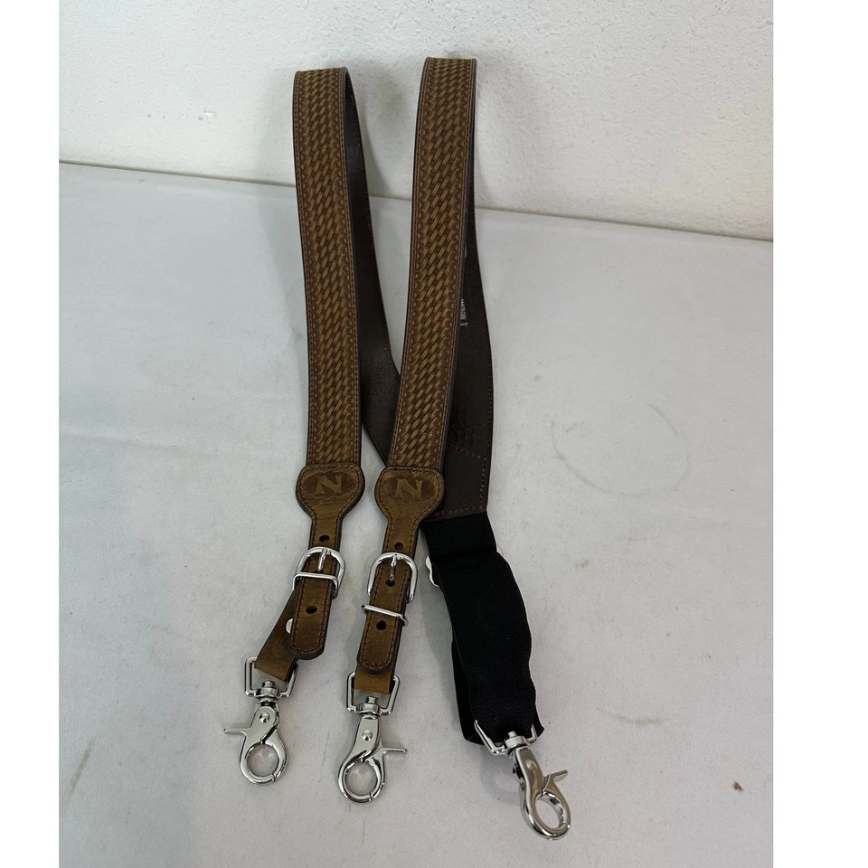 Nocona Men's Basket Weave Leather Belt & Suspender Gallus Brown XL - Image 4 of 4