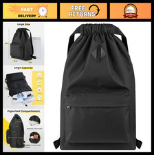 Water Resistant Drawstring Backpack, Sports Gym Sack with Side Pocket for Men