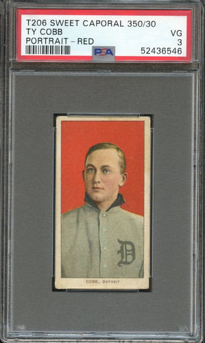 T206 Ty Cobb red portrait Tigers HOF ~~ PSA 3 SHARP ~~ Sweet Caporal 350/30 back