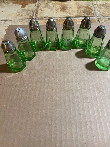 SALT & PEPPER Shakers Vintage Depression Green glass 3" tall (Set of 8)
