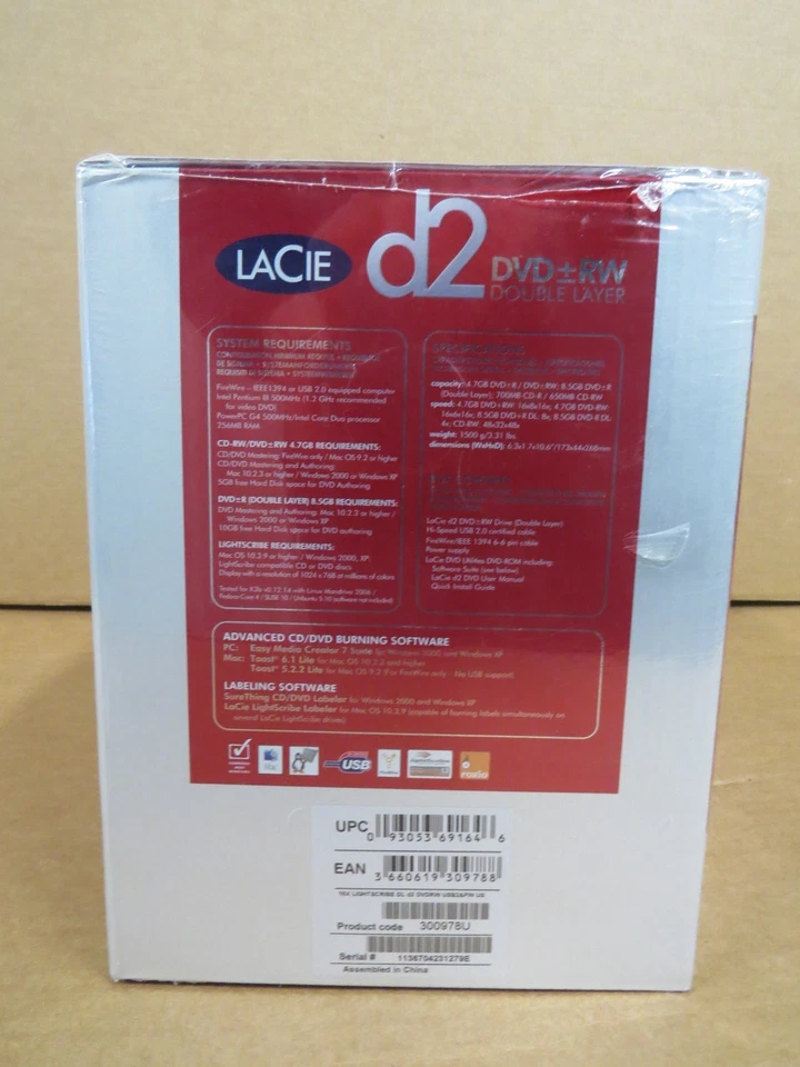 LaCie D2 DVD RW 8.5GB Dual layer USB FireWire Toast 6 External Drive NEW SEALED - Image 3 of 4